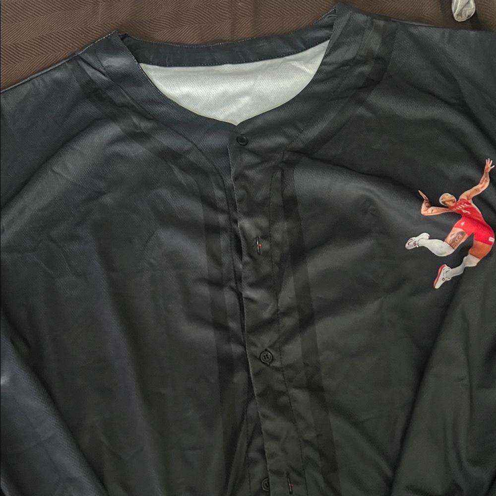 Black Button-Up Jersey Shirt with Melissa Vargas on it